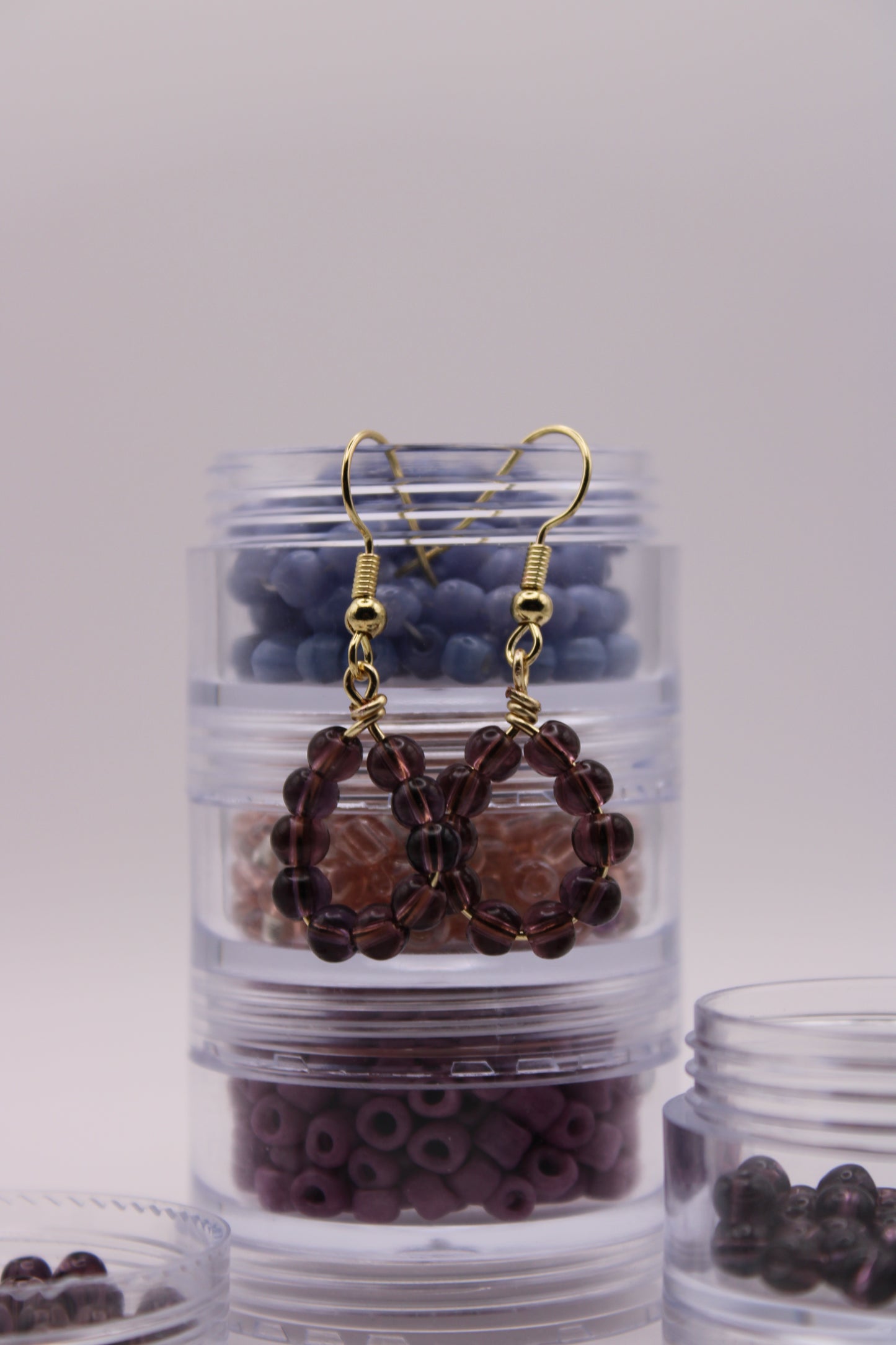 Plum Beaded Hoops